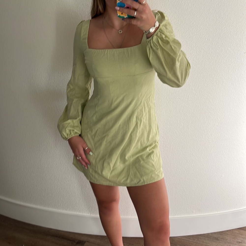 Long Sleeve Green Mini Dress